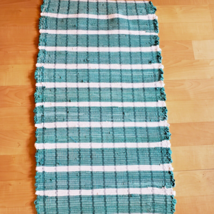 New Green and White Woven Loomed Rag Rug 39 x 22 inch Machine Washable USA Made - £27.59 GBP