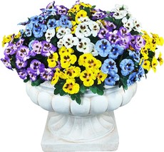 Artificial Pansies Faux Plastic Flower In Bulk Fake Outdoor Plants - £30.33 GBP