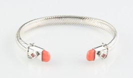 Sterling Silver Cable Cuff Bracelet w/ Coral Accents 7&quot; Long 6 mm Wide 2... - £162.63 GBP