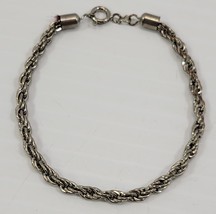 *B9) Vintage Junk Drawer Silver Tone 7&quot; Rope Chain Bracelet - $9.89