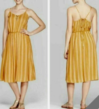 Xhilaration Women&#39;s ~ Striped V-Neck ~ Lace-Up Top ~ Midi Dress ~ Yellow... - £15.71 GBP