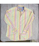 Robert Graham Button Up Shirt Men M Colorful Stripe Collar Flip Cuff Emb... - £41.47 GBP