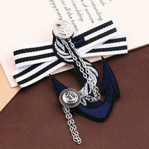 Unisex Blue &amp; White NO8 Vintage Brooch Bowknot Plated Trendy Collar Ribbon Pin - £4.41 GBP
