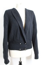 Vtg 80s IB Diffusion L Black Silk Angora Fuzzy Rib Knit Cardigan Sweater - $37.99