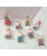 Vtg 60's Snow White + 7 Dwarfs Flocked Blow Mold Christmas Ornaments Lot 8 - $53.95
