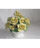 Vtg Porcelain Flower Basket Figurine Yellow Rose Italy 9&quot; Capodimonte Style - £101.19 GBP