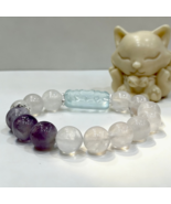 White Phantom Quartz Purple Rutile Bracelet 13mm Fox Carved Topaz Bead Gift - $58.00