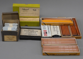 Lot Vintage Artist Black  White Charcoal Pencils Chalk Charcoal Sticks S... - $123.99