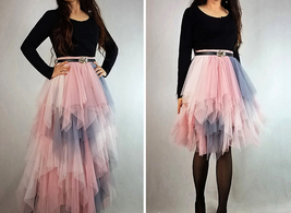 Pink Layered Tulle Midi Skirt Outfit Women Custom Plus Size Ruffle Tulle Skirt image 2