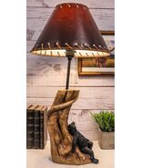 Rustic Forest Black Bear Sleeping On Tree Log Desktop Table Lamp With Shade - €64,01 EUR