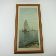 Antique Art Print Sailing Ship Blue Point Oyster Boats Alfred T. Bricher Framed - £79.92 GBP