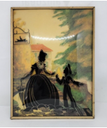 Vintage SILHOUETTE Reverse Paintings Convex Glass Woman With Boy 8x6 - £15.79 GBP
