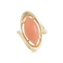 Authenticity Guarantee 
Vintage 1970&#39;s Marquise Cabochon Coral Cocktail Ring ... - £475.61 GBP