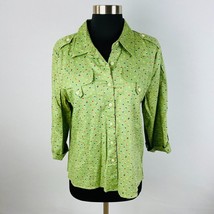 Christopher &amp; Banks Womens Medium M Green Patterned Print Pocketed Button Shirt - £14.14 GBP