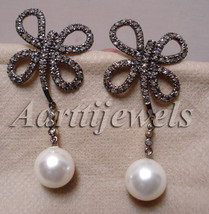 Victorian 3.50ct Rose Cut Diamond Pearl Christmas Wedding Women’s Earrings - $517.49