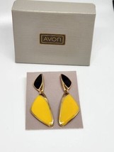 Avon 1987 Black &amp; Yellow Long Earrings Gold Tone Pierced - £8.23 GBP