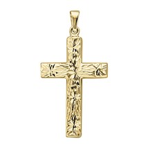 14K Yellow Gold Finish 925 Silver Reversible Cross Charm Pendant - £93.41 GBP