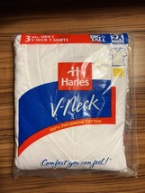 Hanes V-Neck White T-Shirts 3 Pk VTG Size 2X 50-52 Made In USA 1997 100% Cotton - £12.14 GBP