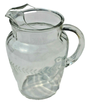 HALF GALLON SIZED CLEAR PRESSED GLASS PITCHER LEAF VINE ETCHING 1 HANDLE... - £9.43 GBP