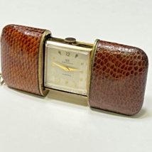 Rare Antique Vtg Wakmann 17 Jewels Leather Cased Purse Travel Pocket Watch Runs - £235.13 GBP