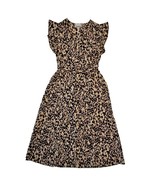 Ganni Midi Dress Womens 36 Cotton Leopard Print Ruffle Sleeve V-Neck Poc... - $858.55 MXN