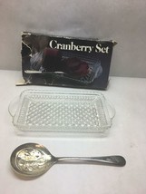 Vtg Leonard Silver Mgf Pressed Glass Cranberry Set Silver Plated Spoon Wexford - £15.45 GBP