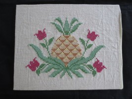 Vtg. Mounted PINEAPPLE HOSPITALITY DESIGN Cross Stitch PANEL - 10&quot; x 8&quot; - $11.88