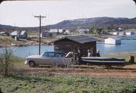 35 mm color slide * KODAK RED BORDER - 1954 POSSUM KINGDOM TX people CAR... - $5.45