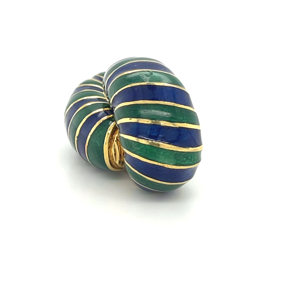 David Webb 18k Yellow Gold Blue and Green Enamel Huggie Earrings Gorgeous! Item image 2