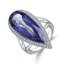 New 11.48Ct Natural Iolite Blue Mystic Quartz Big Water Drop Finger Ring 925 Ste - £54.12 GBP