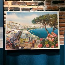Naples Italy Foiled Postcard Orazio Street Buildings Beach Mid Century Vintage  - £9.32 GBP
