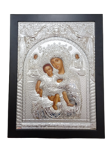 9 1/2&quot; Greek Orthodox Theotokos with Baby Jesus &amp; Angels Engraved Relief... - $35.18