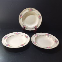 Homer Laughlin 3 Rimmed Soup Bowl Eggshell Georgian Gold Trim Flowers Scalloped - £7.89 GBP