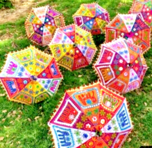 5 qty Handmade Beach Umbrella L Decorative Sun Parasol Gorgeous Assorted - $687.51 MXN