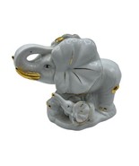 Elephant Gold White Trim Porcelain Figurine Statue Calf Baby Asian Decor - £18.79 GBP