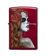 Zippo Windproof Lighter Day Of Dead Girl Candy Apple Red Translucent Finish - $908.49 MXN