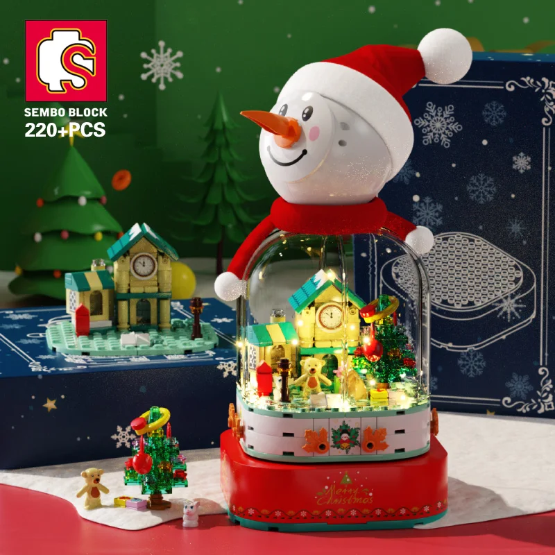 SEMBO BLOCK Valentine&#39;s Christmas Music Box Building Blocks Lighting DIY Snowman - £31.92 GBP