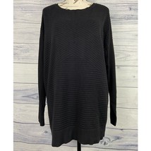 Tribal Textured Tunic Sweater Womens M Black Scoop Neck Long Sleeve Stretch - $16.20