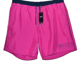 Hugo Boss Bright Pink Blue Logo Mens Swim Shorts Beach Athletic Size 2XL - $69.83