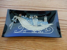 Two&#39;s Company glass black &amp; gold Santa&#39;s sleigh trinket tray Christmas H... - $15.00