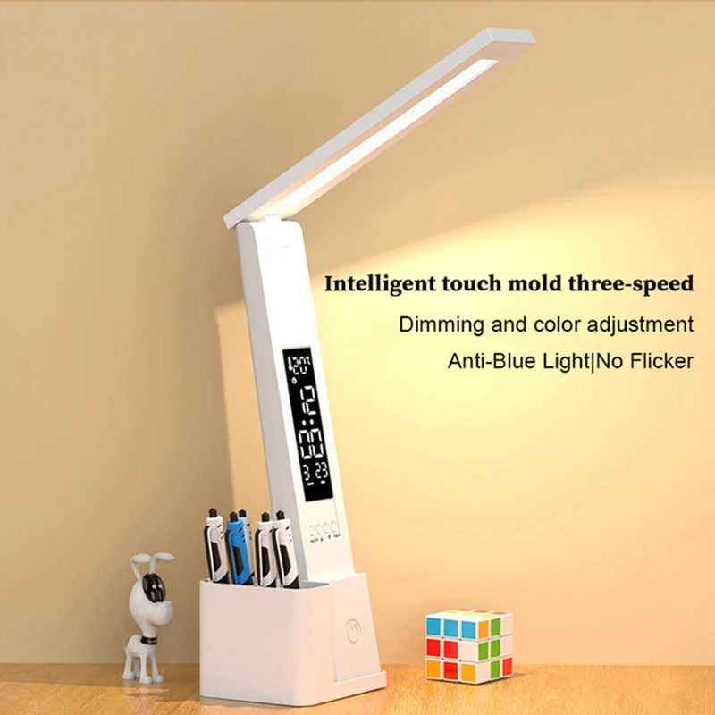 Foldable Dimmable Desk Lamp With Pen LED Clock Light Dormitories Reading... - $17.19+