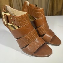 Michael Michael Kors Anya Peeptoe Cognac Leather 3” Heeled Sandals Size ... - $44.99