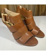 Michael Michael Kors Anya Peeptoe Cognac Leather 3” Heeled Sandals Size ... - $61.53 CAD