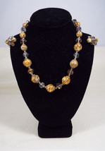 Vintage Couture Signed Vendome Gold Foil Bead Crystal Necklace and Clip ... - $299.99