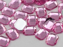 10X8mm Pink Lite Pink A03 Flat Back Octagon Acrylic Gemstones - 70 PCS - £7.79 GBP