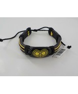 Best Friend Tribal Bracelet Black Leather Cuff Yellow Heart Peace Adjust... - £6.27 GBP