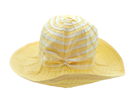 Cheveux Womens Beach Sun Hat Yellow White Ribbon Stripe Bow UPF Protection OSFM - £15.76 GBP