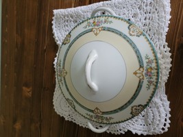 Vintage round VEGETABLE BOWL with lid marked RC turquoise - £33.55 GBP