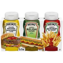 Heinz Condiment Pack of 3 - 1 ketchup, 1 Relish, 1 Yellow Mustard - 375ml Each - $30.00