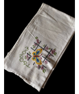 Vtg Embroidered Linen Tea Towel Monday Day of the Week Butterfly Cottage... - £29.40 GBP